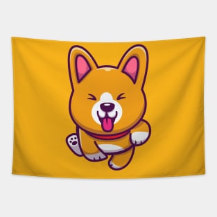 Cute Corgi Running Tapestry