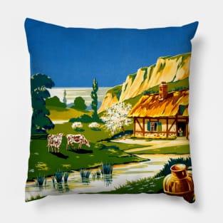 Vintage Travel Poster France Normandie Pillow