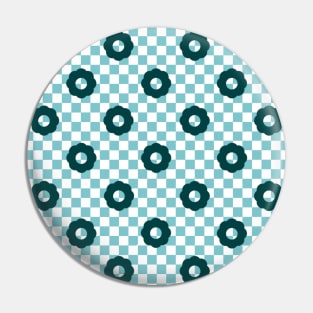 Checkers and Daisies (aqua-teal) Pin