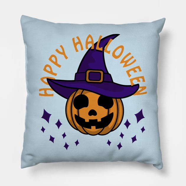 HAPPY HALLOWEEN JACK 'O LANTERN WEAR THE WITCH HAT Pillow by OXVIANART