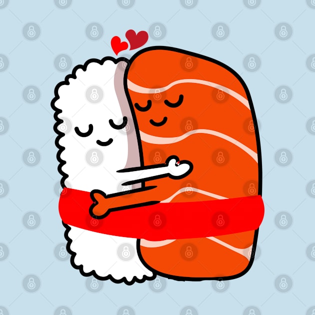 Cute Sushi Salmon Couple Hugging Valentines Day by Illustradise