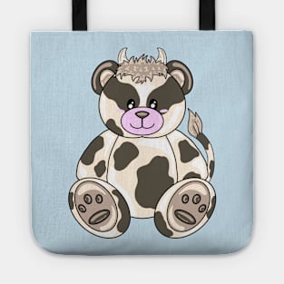 Cow Bear With Blue Background Tote