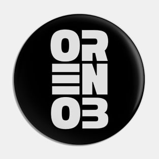 ORENOB text logo in light bright white / gray (6 letters vertical design) Pin