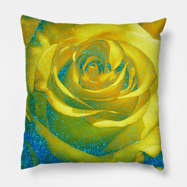 yellow roses with blue glitter romantic flowers gifts for girls and women Pillow by designsbyxarah