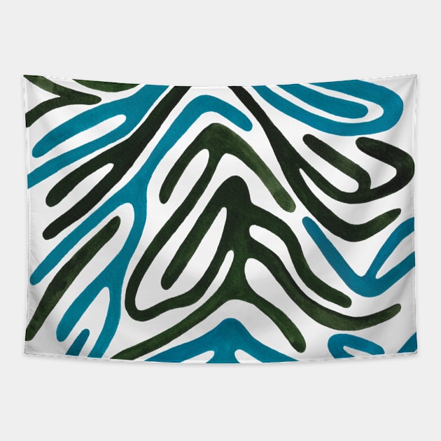 Zebra Print - Blue and Forest Green Tapestry by ToiledeLina