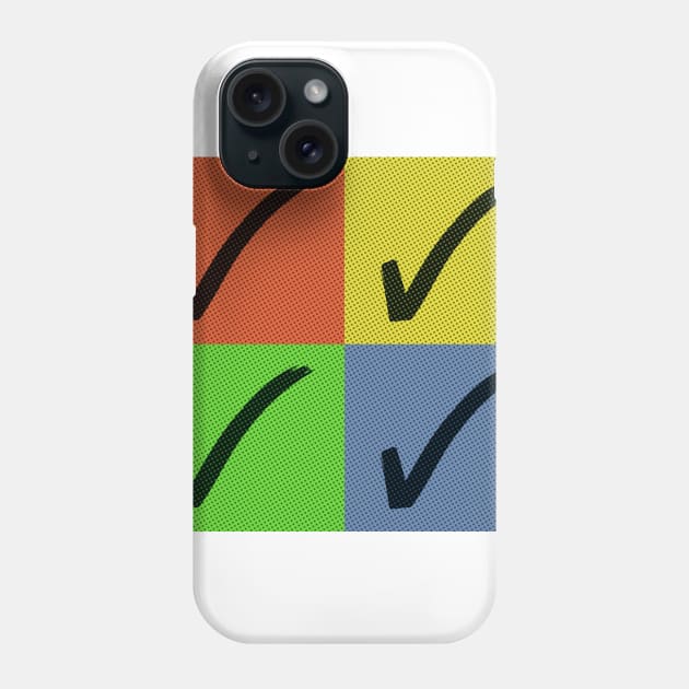 4 Black Check Marks On Red, Yellow, Green and Blue Squares Phone Case by skycloudpics