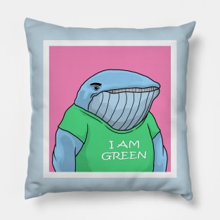 CUTE WHALE Wearing "I Am Green" Tshirt Pillow