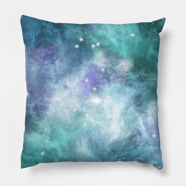 Blue Green Purple Star Nebula Space Galaxy Universe Pillow by jodotodesign