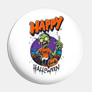 Spooky Season Style: Happy Halloween Zombie Tee Pin