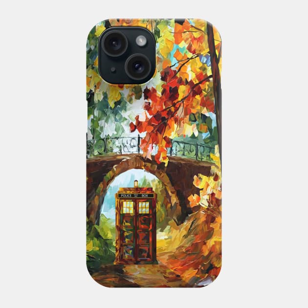 Blue phone box under the Bridge Phone Case by Dezigner007