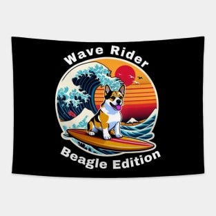 Wave Rider Beagle Edition- Beagle Surfing on the Great Waves off Kanagawa Tapestry