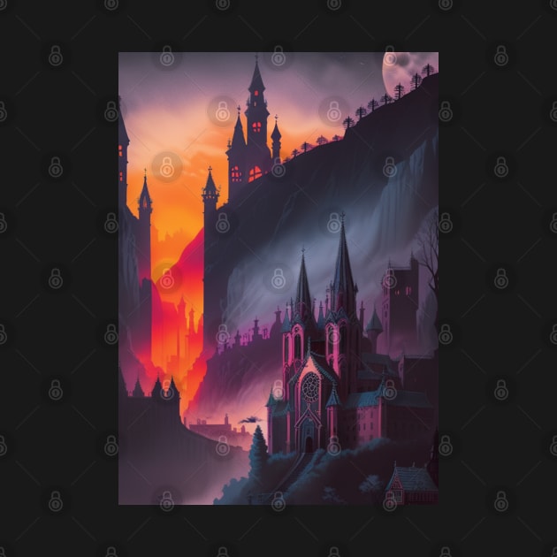 Spooky Halloween Castle and Chapel - AI Gen Scenery Art Sticker by CursedContent