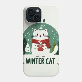 Cute Cat with Chocolate in Snowy Background - I Am a Winter Cat Phone Case