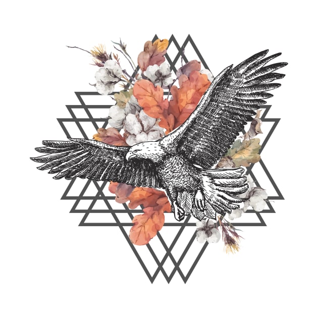 Eagle Artwork, Flowers Triangle Abstract Design for Nature Lovers by Utopia Shop