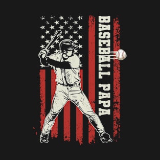 Baseball Design For Papa Us Flag Baseball Fathers Day T-Shirt