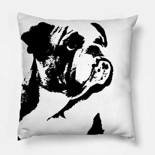 Bulldog B&W Pillow by GrizzlyVisionStudio