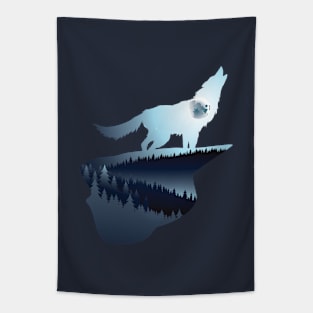 Wolf Howling in the Night Dark Forest Tapestry