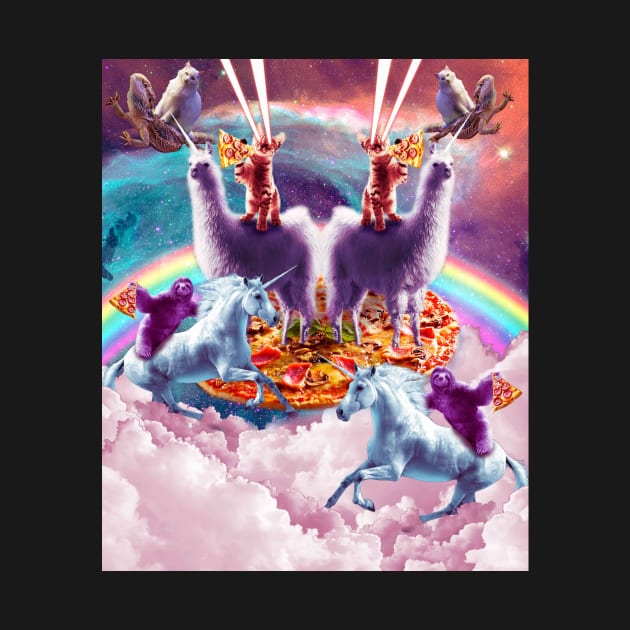 Laser Pizza Cat On Llama, Sloth Unicorn In Rainbow Space by Random Galaxy