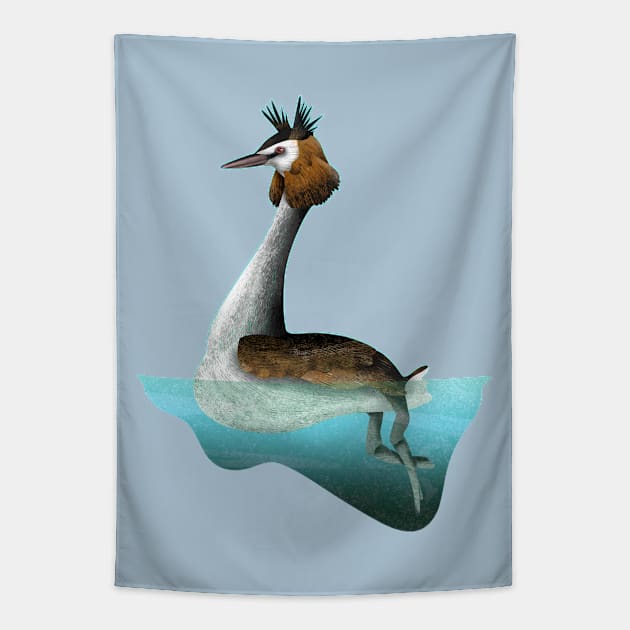 Australasian crested grebe swimming Tapestry by mailboxdisco