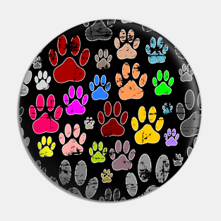 Colorful Distressed Dog Paw Prints On Gray Pin