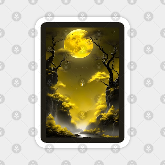 Yellow moon night Magnet by Spaceboyishere