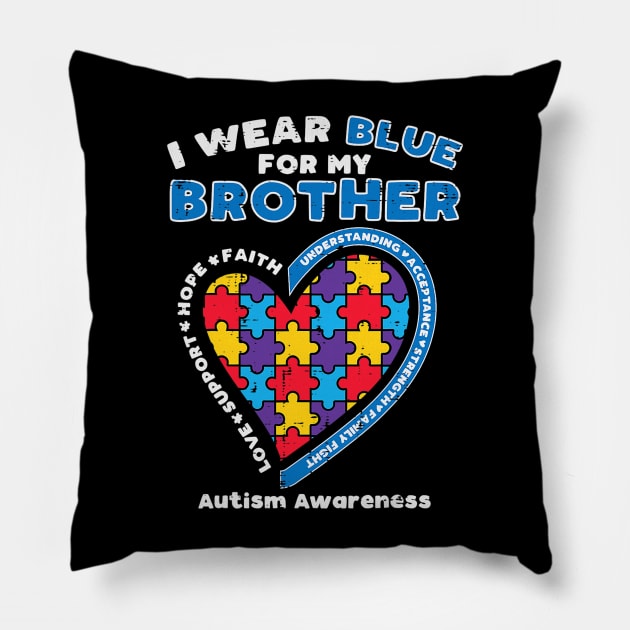 Puzzle I Wear Blue For My Brother Autism Awareness Family Pillow by cloutmantahnee