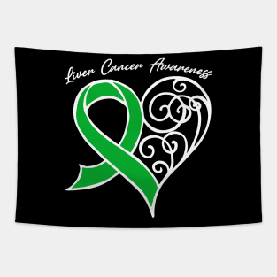 Liver Cancer Awareness Heart Ribbon Gift Valentines Day - In This Family Nobody Fights Alone Tapestry