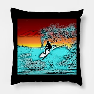 Hawaii Surfer Sunset Wave Drop Pillow