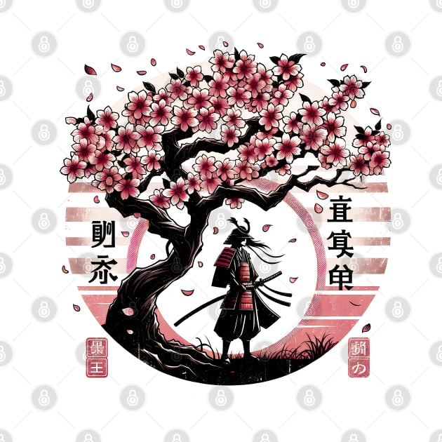 Retro Japanese Warrior: Vintage Anime Sakura Tree Shirt by Klimek Prints