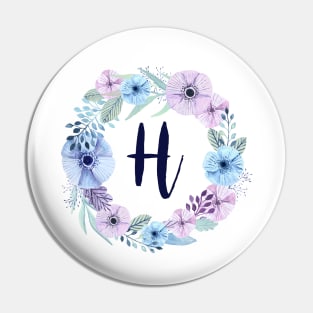 Floral Monogram H Icy Winter Blossoms Pin