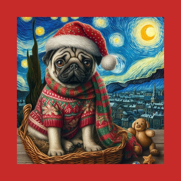 Christmas Pug - Van Gogh Style by Pickledjo