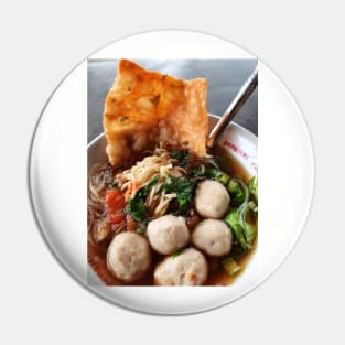 Dumpling soup with meatballs, vegetable, noodle and cracker Pin