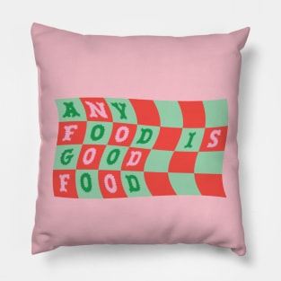 Any Food Is Good Food Positive Saying Strawberry Watermelon Distorted Checkered Tablecloth Blanket Embroidered Y2K Kitsch Typography Design Pillow