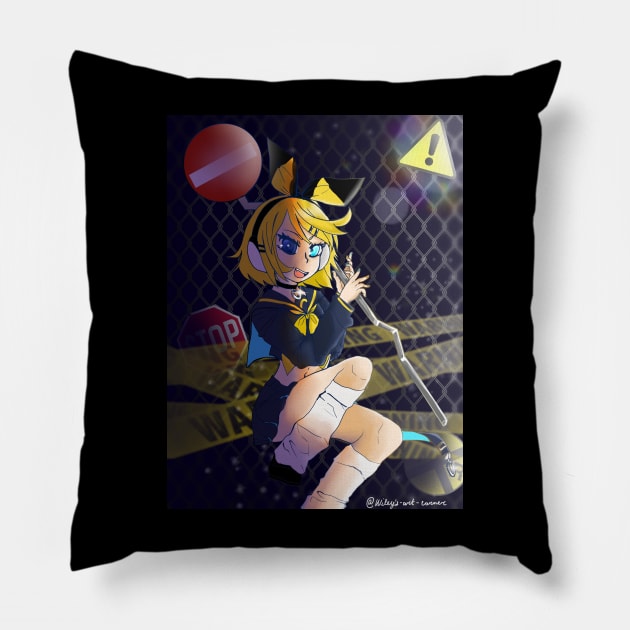 Kagamine Rin bring it on version 2 Pillow by Wiley Blue 