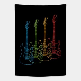 Four S-Style Electric Guitar Outlines Multi Color Tapestry