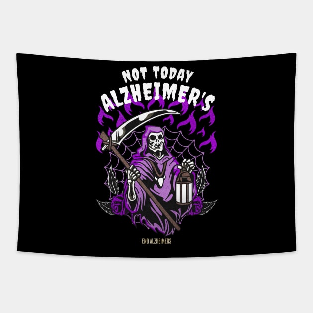 Alzheimer's Awareness End Alz Not Today Alzheimers Grim Reaper Goth Humor Tapestry by graphicbombdesigns