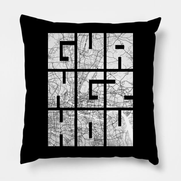 Guangzhou, China City Map Typography - Light Pillow by deMAP Studio