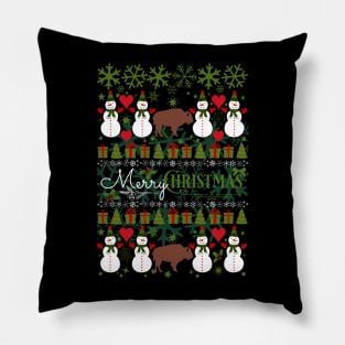 Bison Ugly Christmas Sweater Santa Bison Christmas Gift Pillow