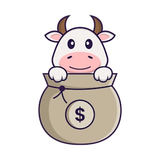 Cute cow playing in money bag. T-Shirt