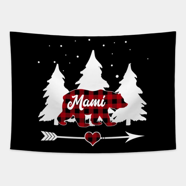 Mami Bear Buffalo Plaid Christmas Matching Family Pajama Tapestry by Soema