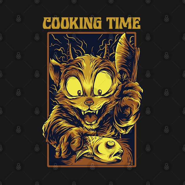 Cooking Time Cat Fish Illustration by Mako Design 