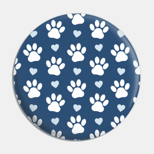 Pattern Of Paws, Dog Paws, White Paws, Blue Hearts Pin