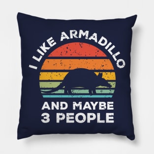 I Like Armadillo and Maybe 3 People, Retro Vintage Sunset with Style Old Grainy Grunge Texture Pillow