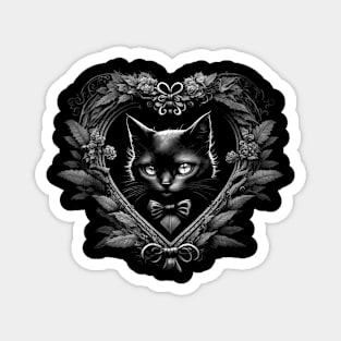 Adorable Black Kitten With Bow In Ornate Gothic Heart Frame Magnet