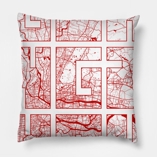 Guangzhou, China City Map Typography - Oriental Pillow by deMAP Studio