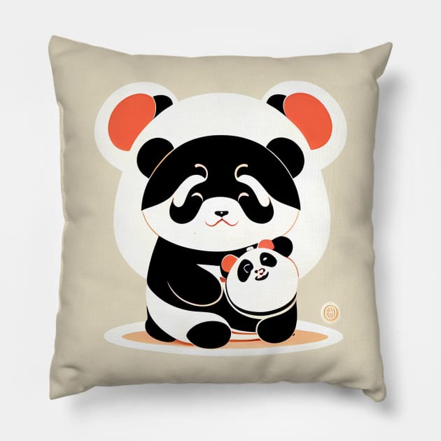 Cute Panda Mom with Baby Panda Pillow by ElMass