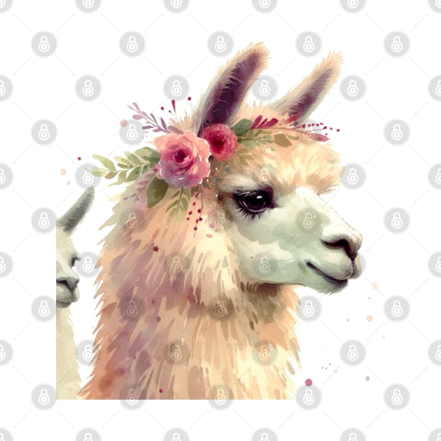 Llama Flower Crown Watercolor Painting Alpaca Graphic Art White Background by Star Fragment Designs