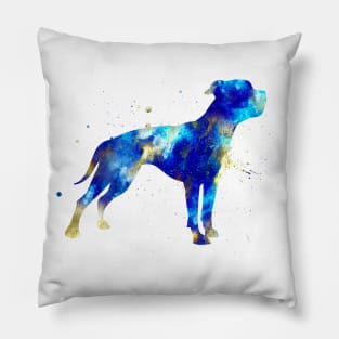 American Bulldog Dog Watercolor Painting - Blue Pillow