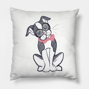 Boston Terrier with Glasses & Bowtie Pillow