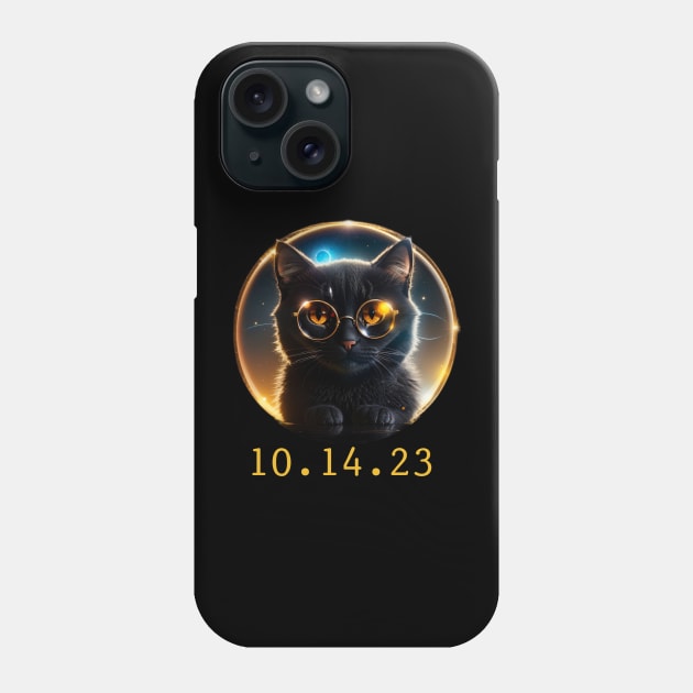 Eclipse Cat October 2023 Total Annular Solar Eclipse Funny Phone Case by DonVector